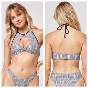 NWT L*Space Black White Plaid Jessy Top Whiplash Bitsy Bottom Bikini Set Size XL